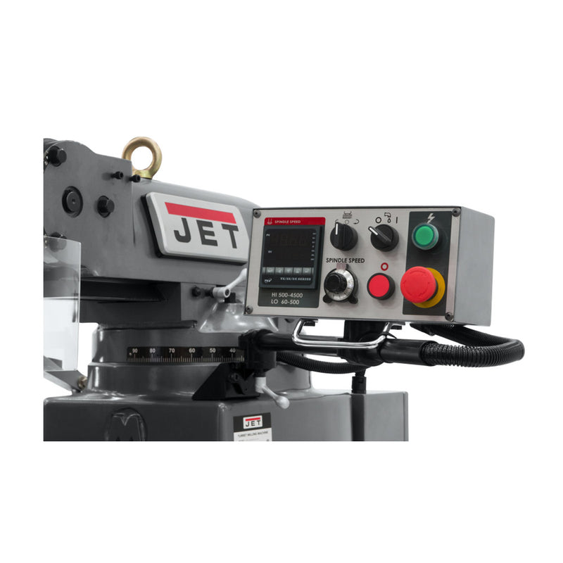 Jet 690528 JTM-949EVS Mill With 3-Axis Knee, Acu-Rite 200S, X & Y Powerfeeds, Air Powered Draw Bar