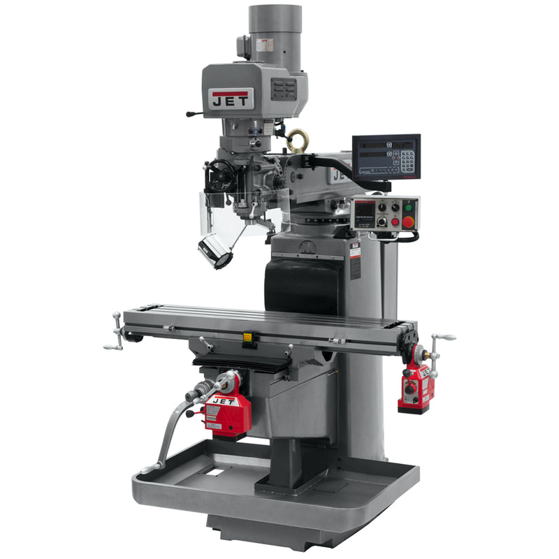 Jet 690646 JTM-1050EVS2/230 Mill With 3-Axis Newall DP700 DRO (Quill) With X and Y-Axis Powerfeeds
