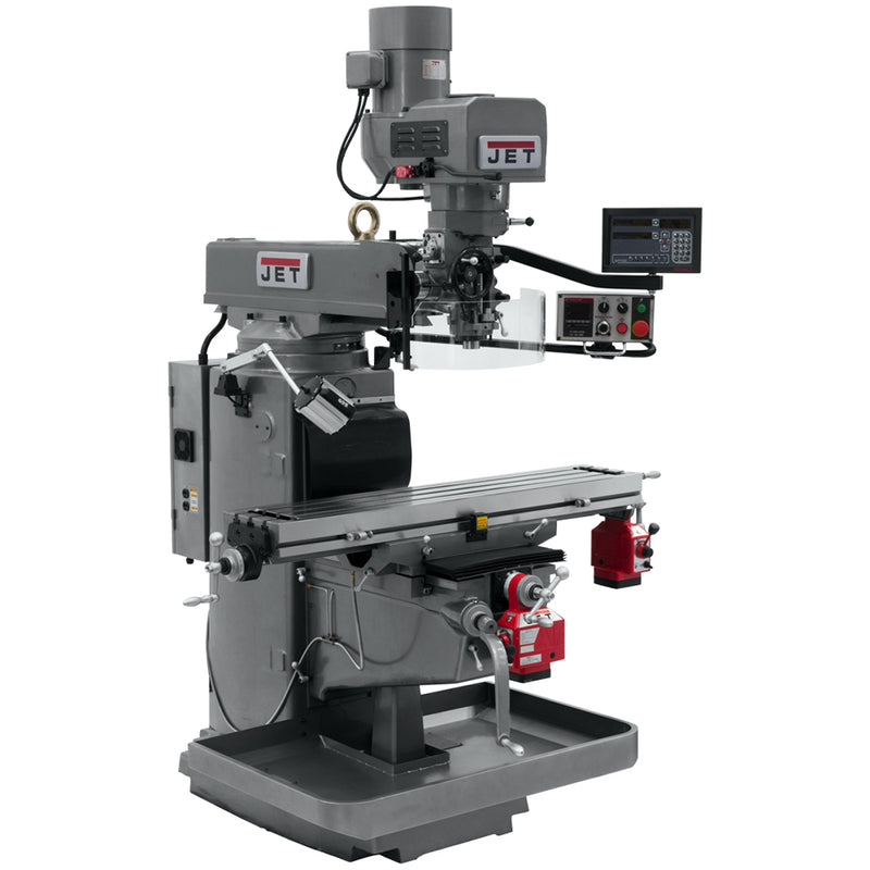 Jet 690646 JTM-1050EVS2/230 Mill With 3-Axis Newall DP700 DRO (Quill) With X and Y-Axis Powerfeeds